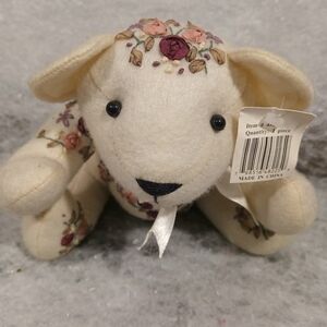 VINTAGE BEAR WITH EMBROIDERY ROSES & LEAVES